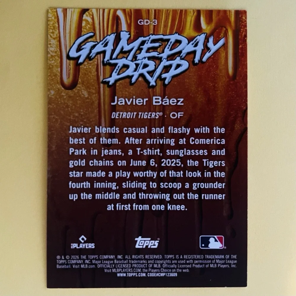 2026 Topps‎ Series 1 Celebration Javier Baez Gameday Drip GD-3 Tigers